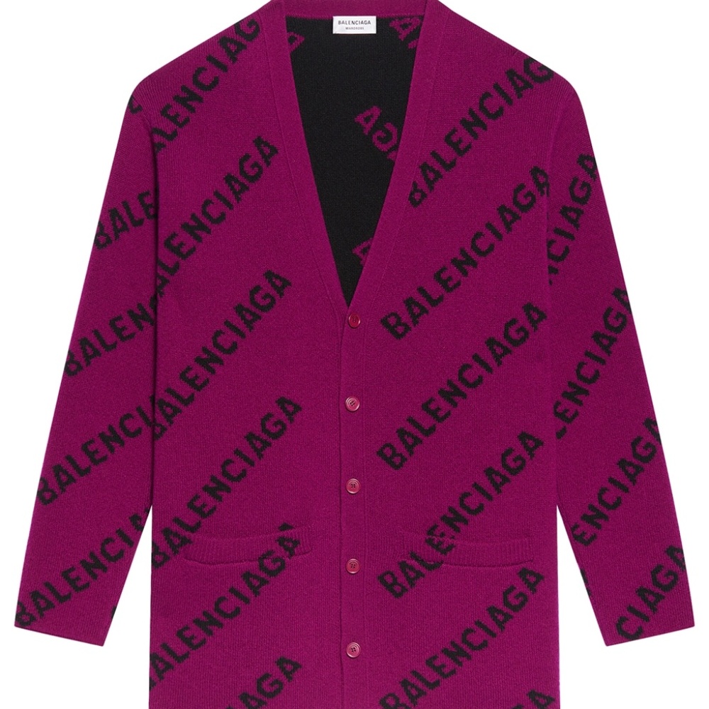 Purple and Black Balenciaga Intarsia Knit Wool Blend XS Cardigan Sweater $1,490
